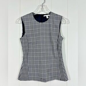 NWT Hugo Boss Imaia Plaid Checked Sleeveless Top Size 0 Black And White Back Zip